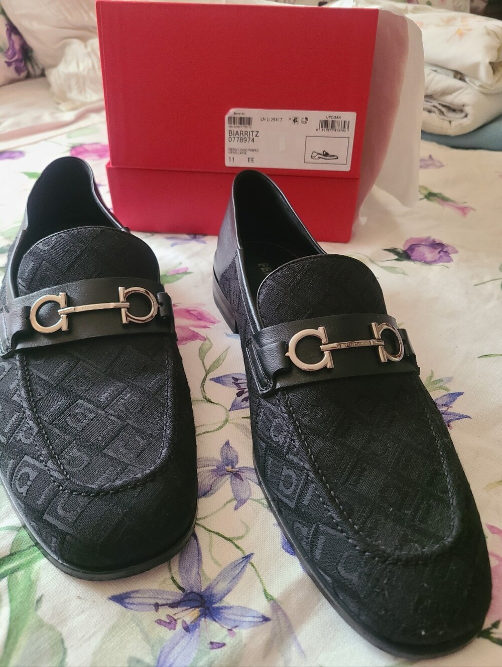 Salvatore Ferragamo Black Gancini-Trim Jacquard Hybrid Loafers Sz 11  Like New. - Picture 6 of 7